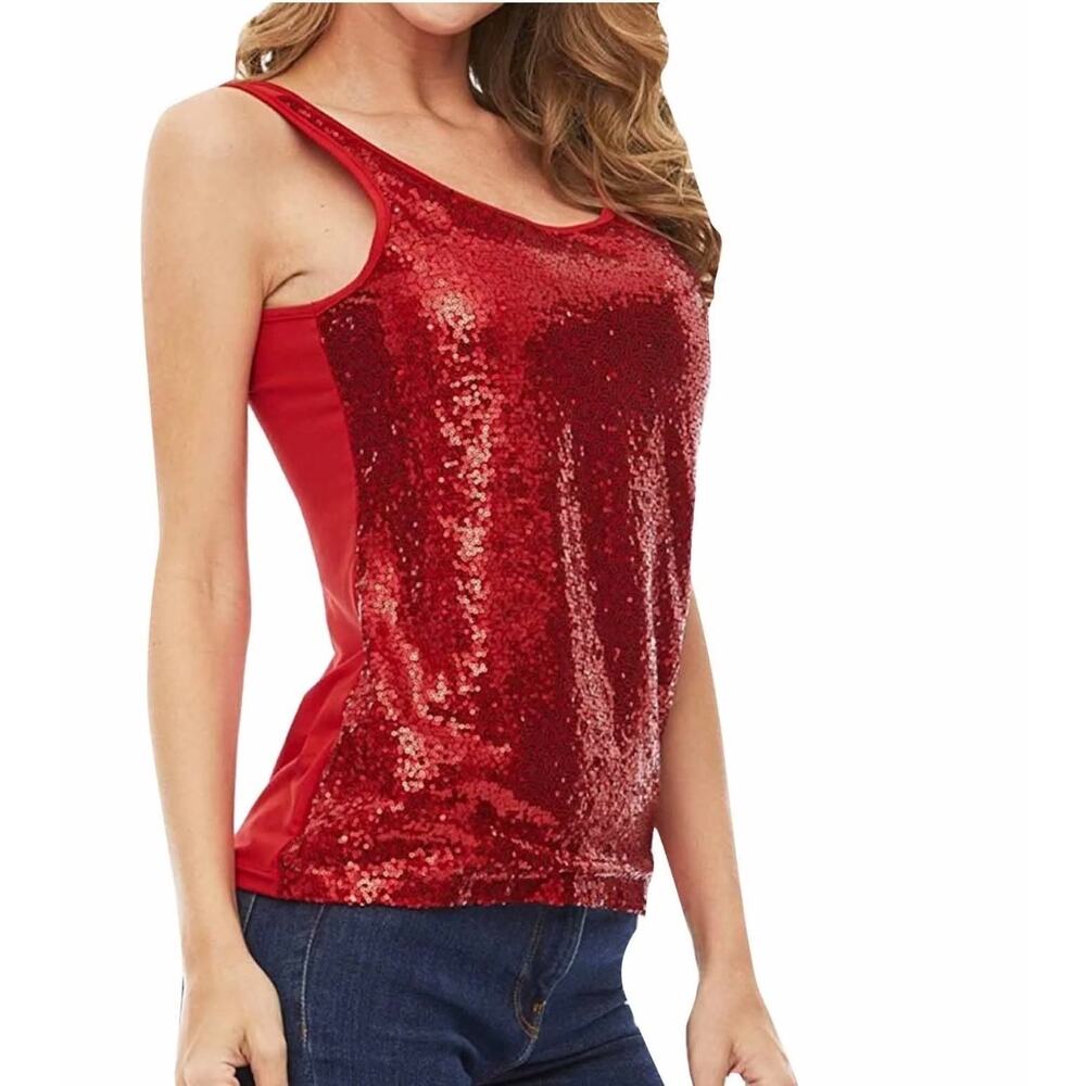 Investments Red Sequin Sleeveless Tank Top Size XL NWT